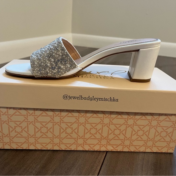 Badgley Mischka Jewel Della white jeweled heels - Picture 1 of 4